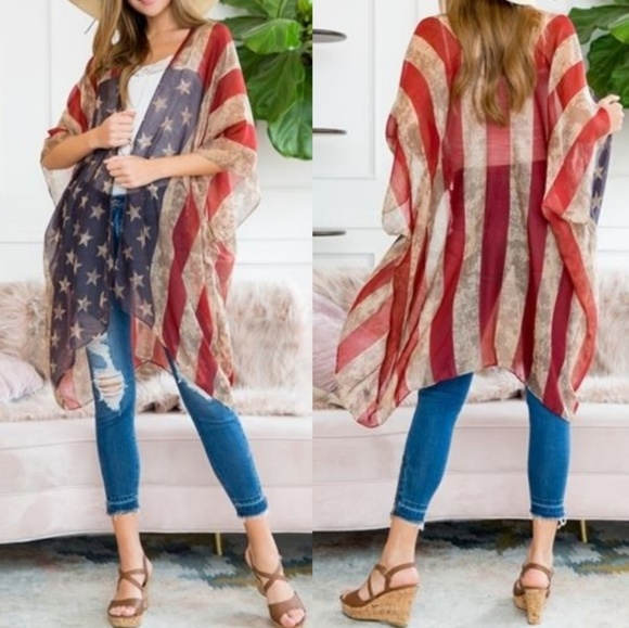 🌴FLAG KIMONO COVER UP WRAP🌴 - Picture 1 of 2